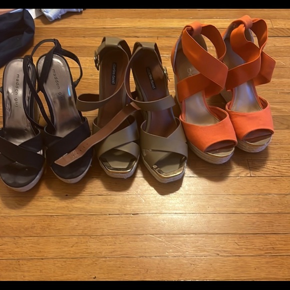 3 pair bundle high heels super cute wedge one real leather all woman size 8.5 - Picture 2 of 11